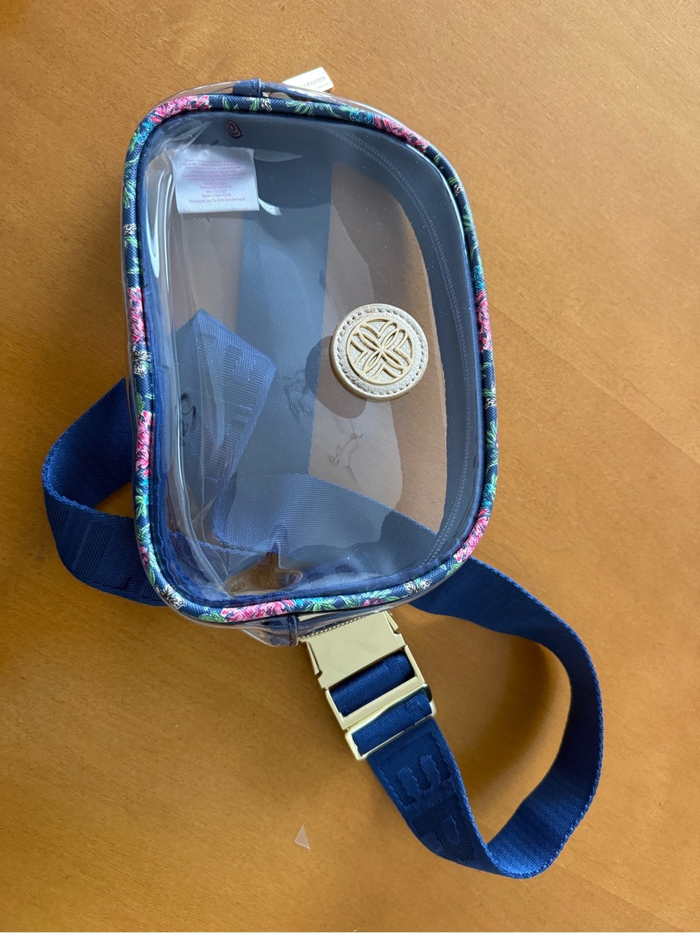 Lilly Pulitzer Clear Crossbody Bag with Navy Strap and Floral Trim
